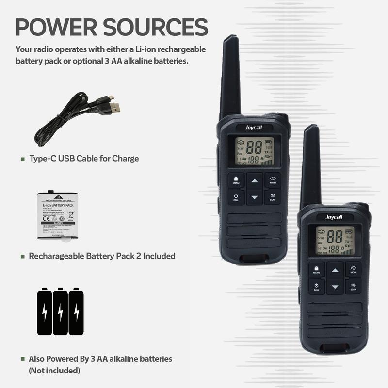 Rechargeable Walkie Talkies for Adults and Kids - Long Range, NOAA Alert, VOX, Clear Sound, Noise Reduction, LED Flashlight, 22 Channels & 99 CTCSS, for Camping, Hiking, Cruise(2 PACK Black) Audio Button Charging Lcd