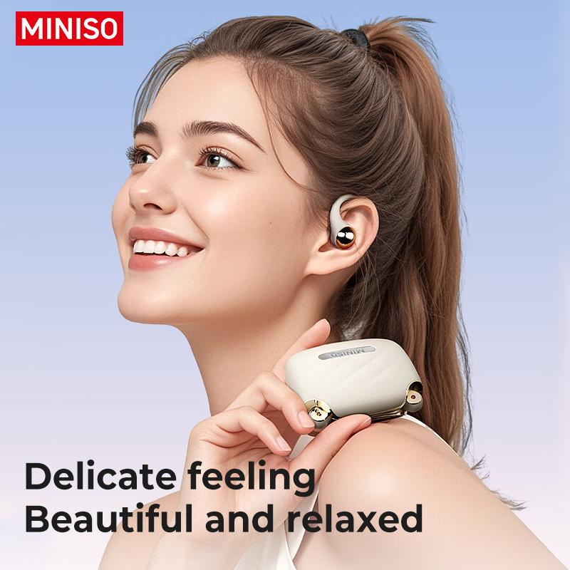 MINISO X81 Open-Ear Wireless Bluetooth Headset - Ear-Hook Sports Earphones with Noise Reduction, Waterproof, Hi-Fi Sound, and Stylish Bag Design, Featuring Mic and Air Conduction Audio Technology