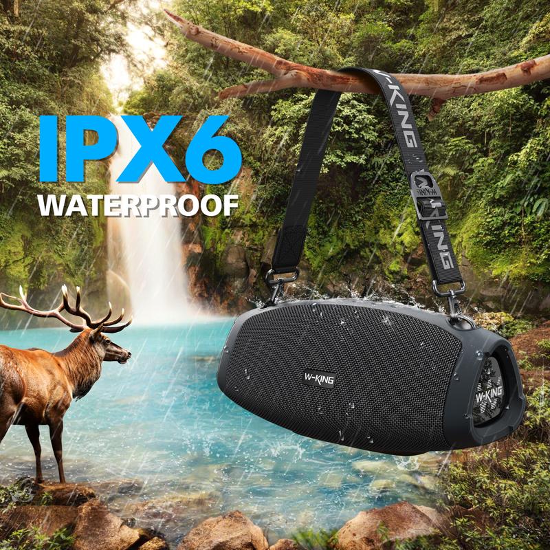 W-KING 70W (90W Peak) Portable Loud Bluetooth Speakers with Wireless Microphone, Portable Outdoor Speakers Bluetooth Wireless Waterproof, Triple Passive Radiators-Deep Bass Hi-fi DSP Power Bank TF AUX EQ Opener Audio Stereo Aluminum Card  Plastic