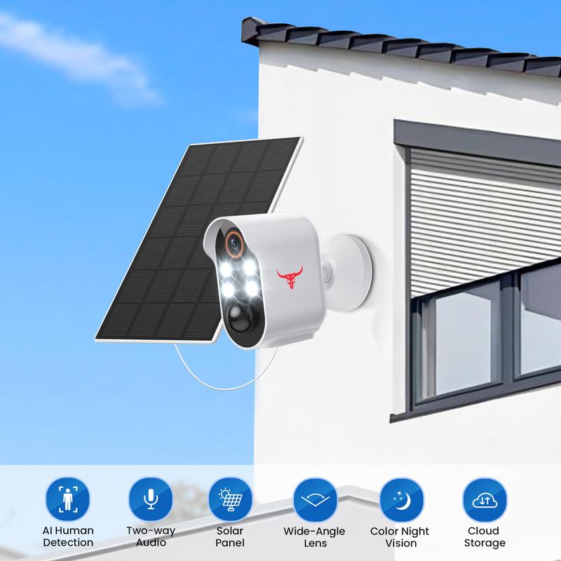 Solar Wireless Security Camera with AI Human Detection, PIR Motion Detect, Night Vision Security Camera, 2-way Talk, Cloud Storage, Wi-Fi Camera, Wireless Camera, Battery Camera for Home Security, IP Camera Outdoor, 2.4GHz Wi-Fi Only wireless camera