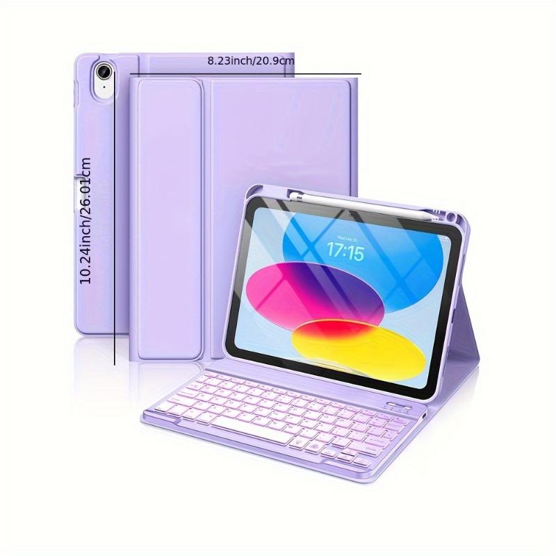 For iPad 10th Generation Case with Keyboard 10.9 Inch - 7 Colors Backlit Wireless Detachable Folio Keyboard Cover with Pencil Holder for New iPad 10th Gen 2022 (Purple)