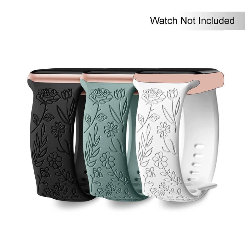 Floral Pattern Silicone Sport Watch Protective Band for Apple Watch Series 9 Apple Watch Ultra 2 Apple Watch SE(Only Band), 3 Counts Stylish Smart Watch Replacement Watchband Compatible With iWatch Series 38mm 40mm 41mm 42mm 44mm 45mm 49mm, Watches Band