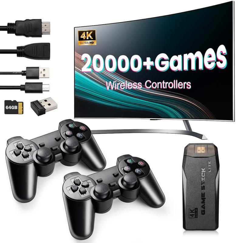 2024 Hot Sale: Wireless Retro Gaming Stick - Relive Classic Games, Plug and Play Video Games, Built-in 20,000 + Games, 9 Classic Emulators, 4K HD HDMI Output TV, Dual Controller + 64GB RAM  Console  Handheld Birthday Adapter