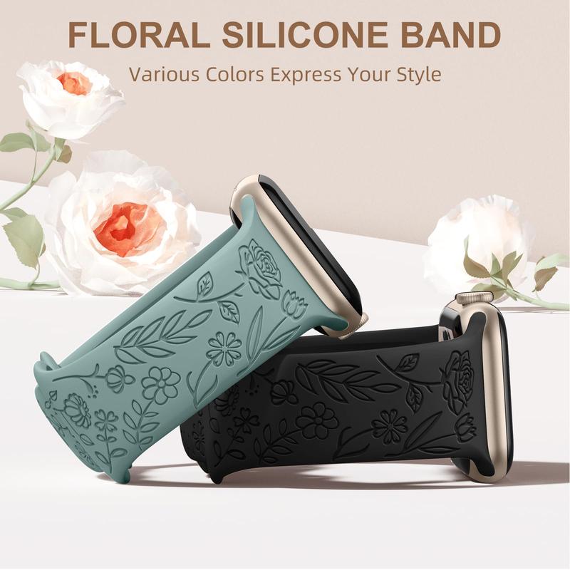 Floral Pattern Silicone Sport Watch Protective Band for Apple Watch Series 9 Apple Watch Ultra 2 Apple Watch SE(Only Band), 3 Counts Stylish Smart Watch Replacement Watchband Compatible With iWatch Series 38mm 40mm 41mm 42mm 44mm 45mm 49mm, Watches Band