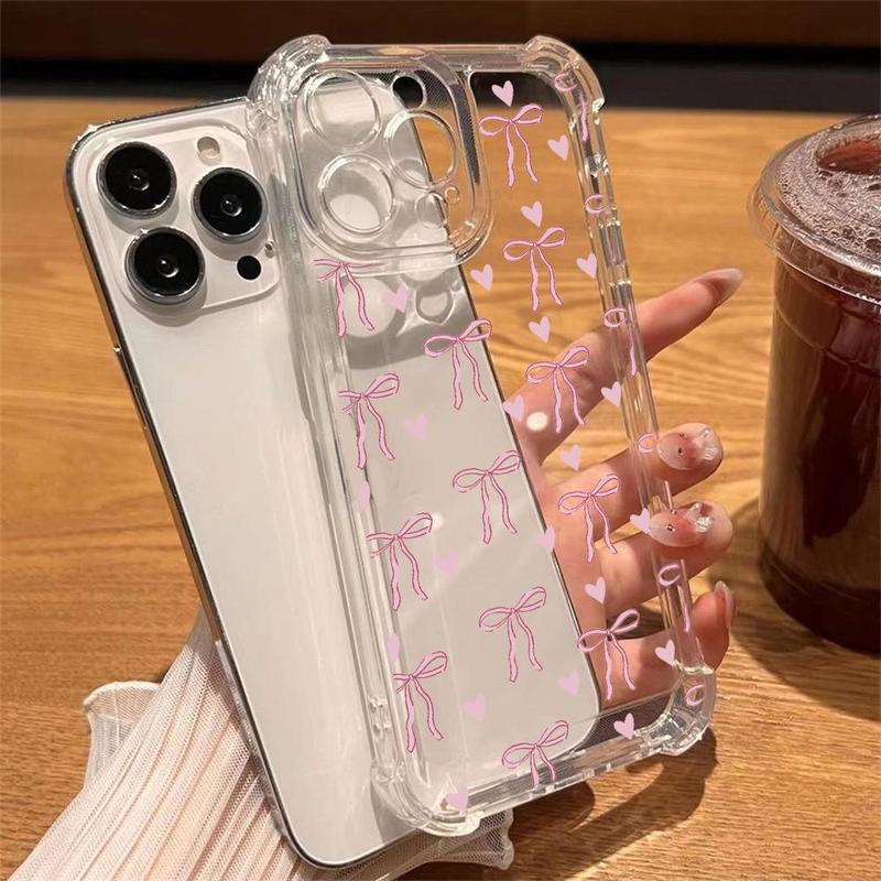 Bow Pattern Clear Phone Case, Cute Phone Protective Cover, Phone Accessory Compatible with iPhone 15 14 13 12 11 Series, Unique Phone Cases