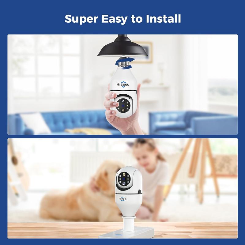 10X Zoom 3MP PTZ Light Bulb Security Camera Wireless WiFi 5G&2.4GHz, 2-Way-Audio, Auto Tracking & Alarm, SD & Cloud Storage