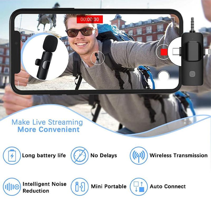 Wireless Lavalier Microphone for iPhone - Android Phone Pad Camera Laptop Audio Recording, Newest Professional 2 Pack Mini Lapel Mics for YouTube Interview Vlog Livestream Podcast