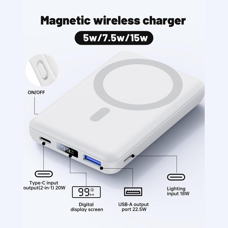 10000mAh Magnetic Wireless Power Bank with Phone Holder, 22.5W PD Fast Charging Magsafe Portable Charger, Magsafe Power Bank for for iPhone 15 14 13 Pro Mini Pro Max magsafe power