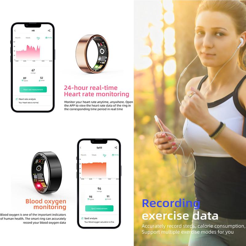 PIIY New2.0 Smart Ring(Free Shipping),Health Tracker for Women&Men,IP68 Waterproof Fitness Tracker,Long-lasting Battery Life Activity & Sleep Tracker Heart Rate Monitor Add Friends Remote Camera,Smart Wearables Rings for Gift,Compatible with iOS&Android