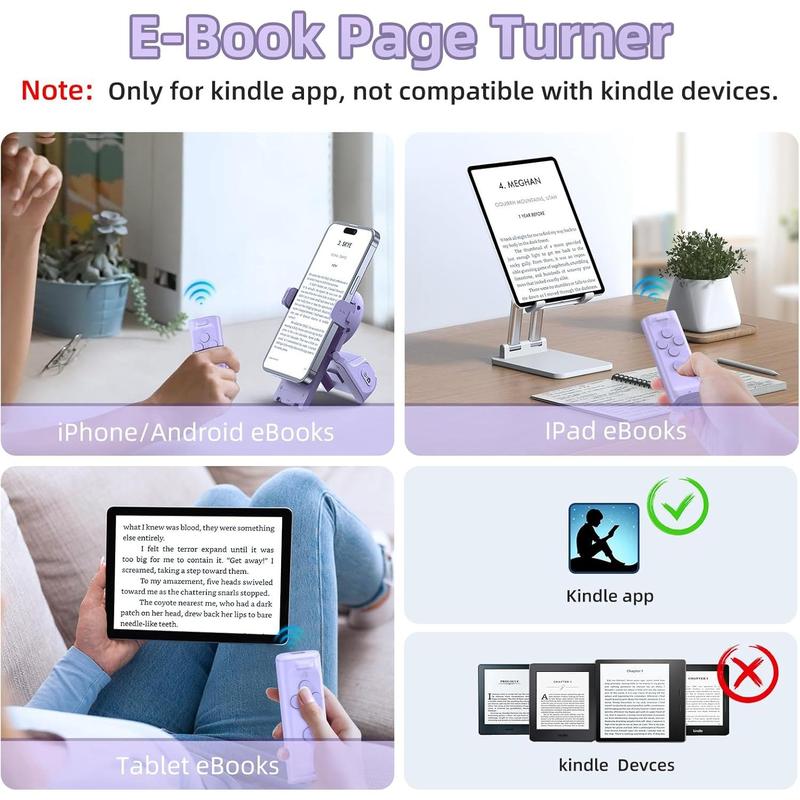 Remote Control Scrolling for Tiktok with Phone Stand,Page Turner for Kindle App E-Book,Bluetooth Camera Shutter Remote for iPhone, Android,iOS,iPad,Tablet (Purple) Selfie Smartphone