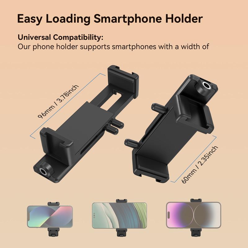 SMALLRIG Phone Tripod Mount, Anti-Pinch Smartphone Holder, Phone Clamp with 2 Cold Shoe Mounts, Vertical and Horizontal Phone Clip Tripod Attachment, for iPhone, Samsung - 4366