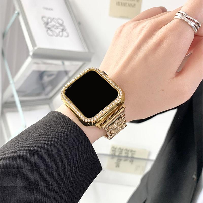 Rhinestone Decor Watch Band & Case Set, Fashionable Smart Watch Band & Case Set for Women & Men, Wearable Accessories Compatible with Apple Watch Series