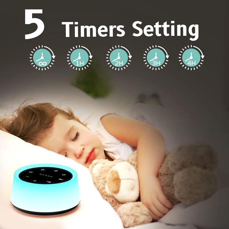 Sound Machine and White Noise Machine with 30 Soothing Sounds with 12 Colors  Night Light with Memory Function (Black)