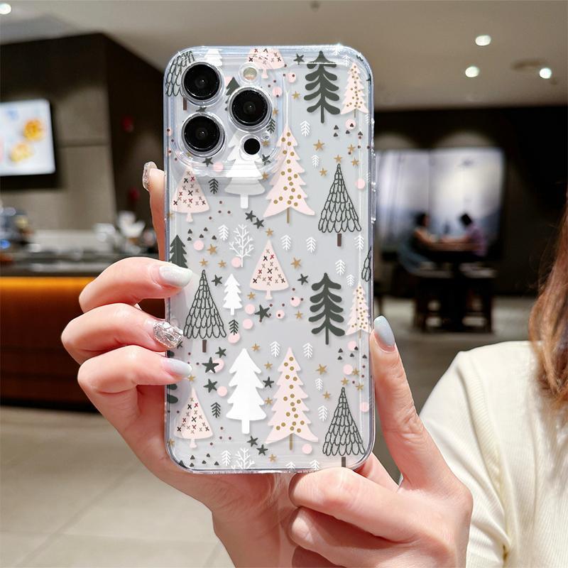 Christmas Tree Pattern Clear Phone Case, Anti-drop Decorative Phone Protector Cover, Fashion Phone Accessories Compatible with iPhone 11 12 13 14 15 Pro Max