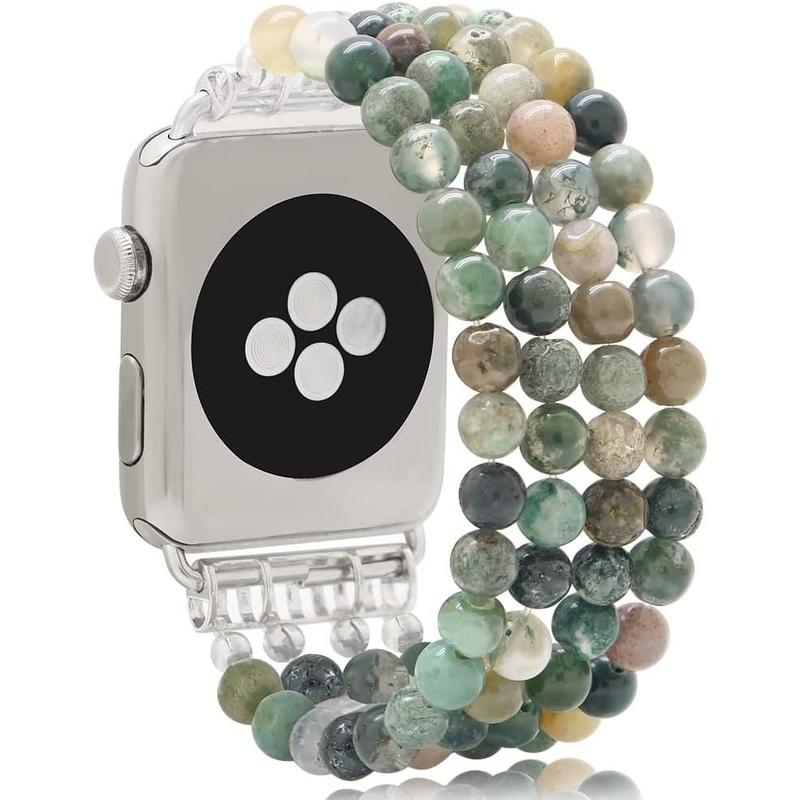 Beaded Bracelet Compatible with Apple Watch Band 38mm 40mm 41mm 42mm 44mm 45mm 49mm, Fashion Natural Stone Beaded Elastic Replacement Stretchy Band for iWatch Ultra SE Series 9 8 7 6 5 4 3 2 1