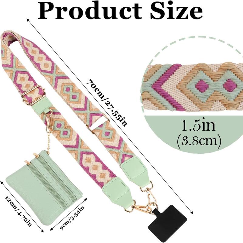 Phone Strap with Zippered Wallet Pouch, 2024 Clip&Go Crossbody Strap,Adjustable & Detachable Smartphone Accessories Cellphone,Removable Zippered Pouch for Credit Cards, Keys & other Essentials-Green