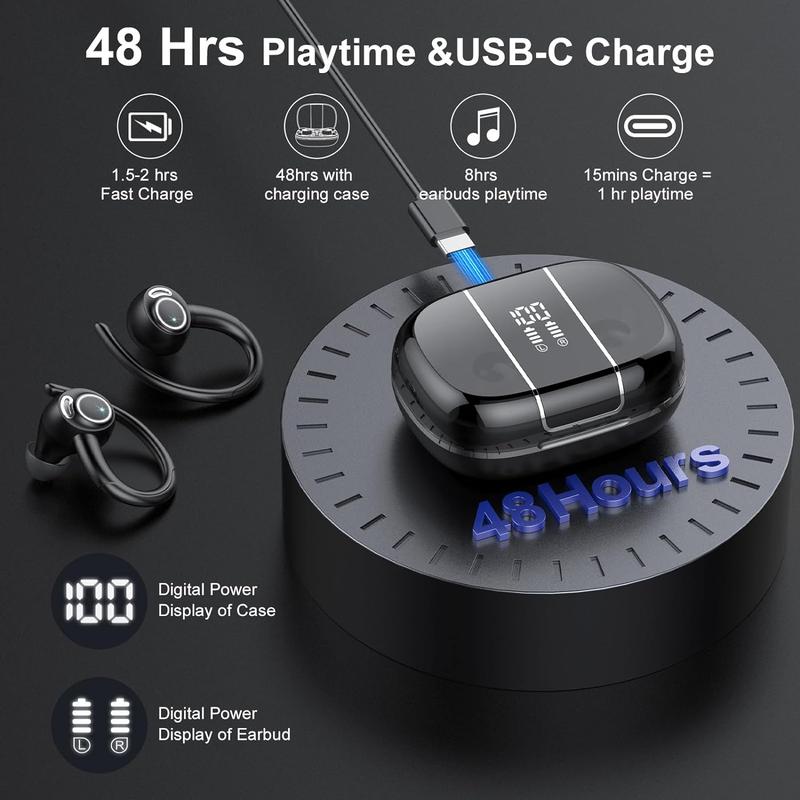 WHATOOK Wireless Earbuds Sport, Bluetooth 5.3 Ear Buds Over-Ear 3D Stereo Headset with Earhooks, 48H Wireless Earphones with HD Mic, IP7