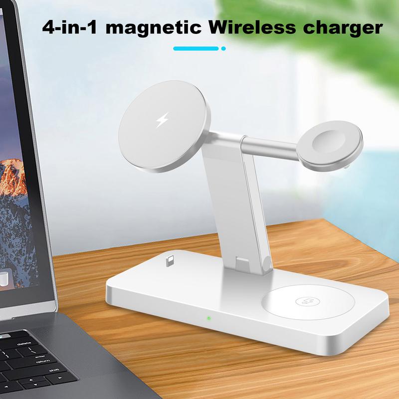 4-in-1 Wireless Charger Station, Foldable Magnetic Travel Charger for Apple Watch, Multifunctional Wireless Charger for iPhone 16 15 14 13 12 Series & AirPods