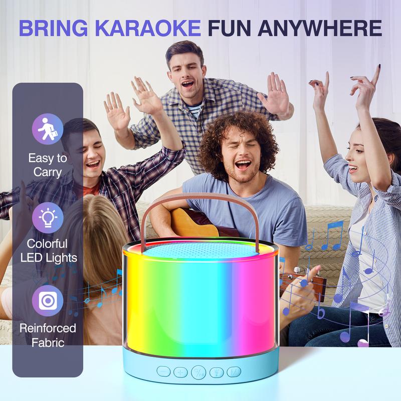 2024 New Style & Family Karaoke Magic  - Mini Bluetooth Karaoke Stereo, Dual Wireless Mics + Dazzling Colorful Lights, Adults and Kids love it, Perfect birthday gift for 4-12 years old boys and girls first choice Audio Smartphone