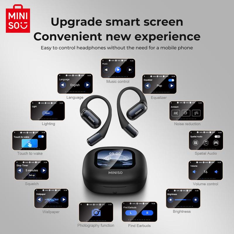 MINISO Wireless Open-ear Earphone, Touch Control Earbuds with Charging Case, Low Latency Bluetooth-compatible Earbuds Headset for Android & iOS Devices