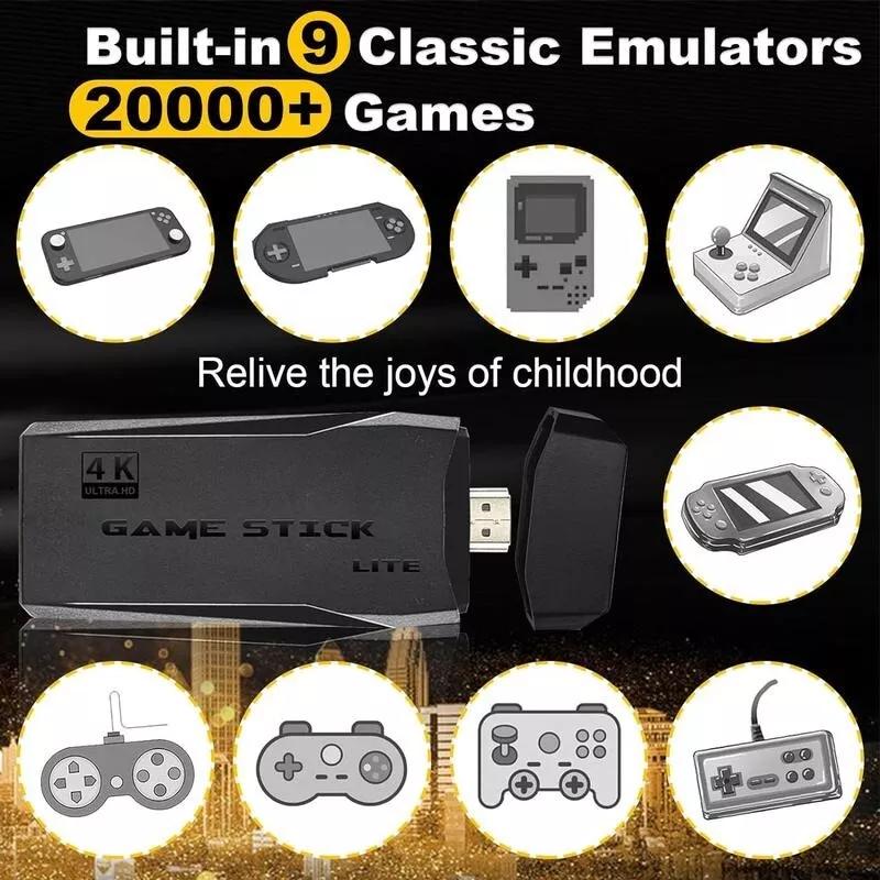 2024 New Retro Gaming Console,Nostalgia Stick Game, Retro VideoGame Console with Built-in 9Emulators, 20,000+ Games, 4K HDMIOutput, and 2.4GHz WirelessController for TV Plug and Play (64 G)Device Gamepad Port Usb Handheld Adapter Wired