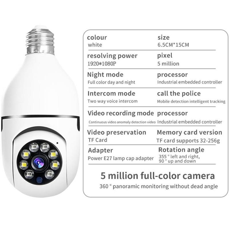 PENGTENG E27 Wireless Security Camera, 3MP HD Camera with IR Night Vision, Pan Tilt Camera, Home Security Camera, Security Camera for Home