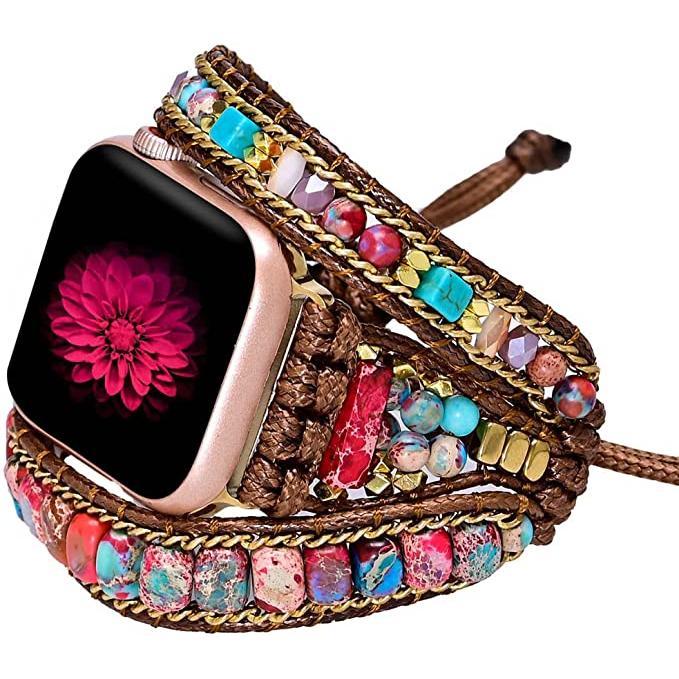 Handmade Beaded Boho Wrap-around Band for Apple Watch Accessories Colorful Wearable Crystal Male Headset