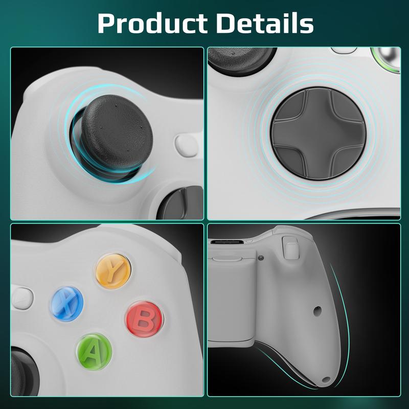 ISHAKO Wireless Controller For Xbox 360 PC Windows, Enhanced chip, Upgraded Joystick, Double Vibration, 2.4Ghz Wireless Receiver, White