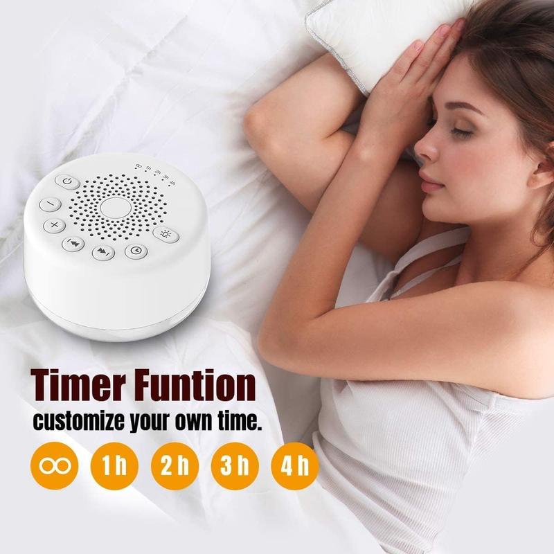 Sound Machine  White Noise Machine with 25 Soothing Sounds and Night Lights with Memory Function 32 Levels of Volume and 5 Sleep Timer Powered by AC or USB for Sleeping Relaxation (White)