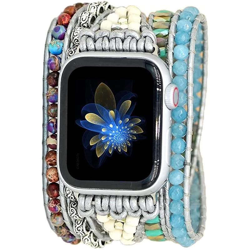 Handmade Beaded Boho Wrap-around Band for Apple Watch Accessories Colorful Wearable Crystal Male Headset