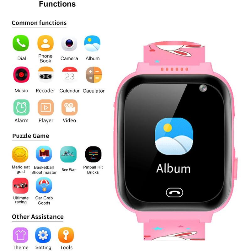 Kids Game Music Smart Watch, Cartoon Silicone Wristband Call Phone Watch with 1GB SD Card and 6 Games, 2G SOS Call Smartwatch, Boy Girl Outdoor Music Playback Watch without SIM in Watch