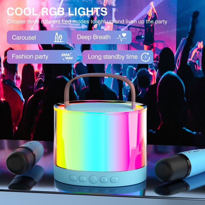 2024 New Style & Family Karaoke Magic  - Mini Bluetooth Karaoke Stereo, Dual Wireless Mics + Dazzling Colorful Lights, Adults and Kids love it, Perfect birthday gift for 4-12 years old boys and girls first choice Audio Smartphone