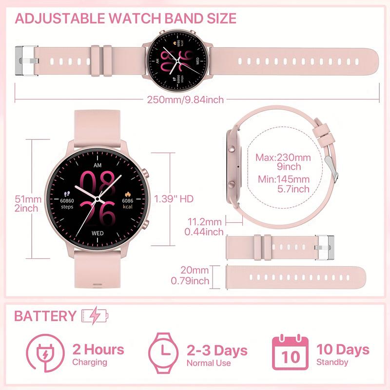 Women's Smart Watch Gift, 1.39-Inch Full Touch Screen Fitness Tracker Watch with Wireless Calls and Messages, Compatible with Android   iPhone, Pedometer, Distance, Calories, 100 + Sport Mode, Multi-Function Smart Bracelet Weather, stopwatch, Timer, Alarm