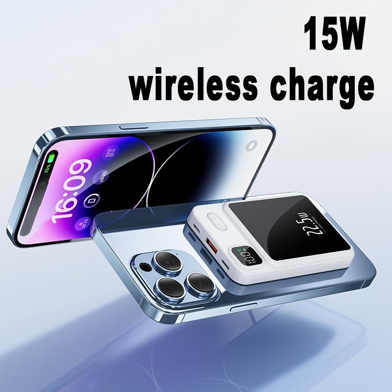 5000mAh 15W Magnetic Wireless Charging Power Bank, Portable Fast Charging Power Bank, Outdoor Mobile Phone Emergency Power Bank Compatible with iPhone 12+ & Android