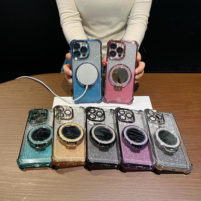 Luxury Glitter Phone Cases with Ring Holder for Summer Fall Gift, All-inclusive Phone Case, Magnetic Smartphone Protective Cover Compatible with iPhone 15 Pro Max Case iPhone 14 Pro Max Case iPhone 11 Cases iPhone 12 13 Cases, Phone Accessories