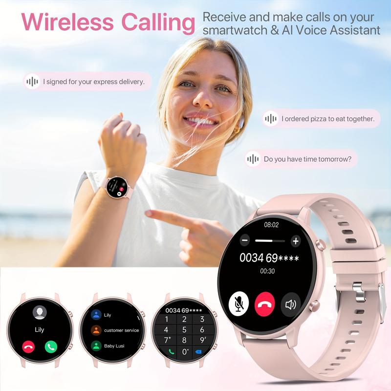 Women's Smart Watch Gift, 1.39-Inch Full Touch Screen Fitness Tracker Watch with Wireless Calls and Messages, Compatible with Android   iPhone, Pedometer, Distance, Calories, 100 + Sport Mode, Multi-Function Smart Bracelet Weather, stopwatch, Timer, Alarm