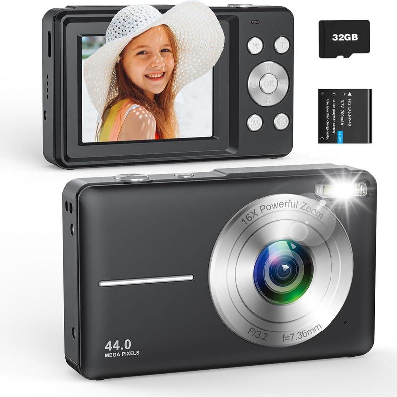 Fall Digital Camera with 32G SD Card, Full HD 1080P Video Camera, 44MP Point & Shoot Camera with 16X Zoom Anti Shake for Gift, Vintage Camera, Mini Camera, Portable Camera