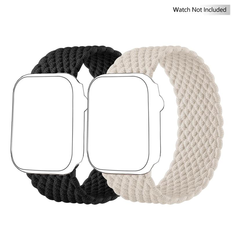 Stretchy Braided Solo Loop, 2 Counts Nylon Solace Elastic Sport Band for iWatch Series 9 8 7 6 5 4 3 2 1 SE Ultra Ultra 2, Watch Bands for iWatch