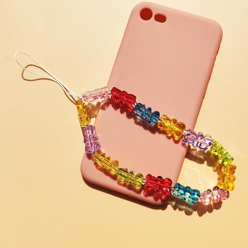 Jelly Mixed Color Bear Shaped Mobile Phone Chain, Fashion Cute Mobile Phone Lanyard, Anti-lost Mobile Phone Decoration