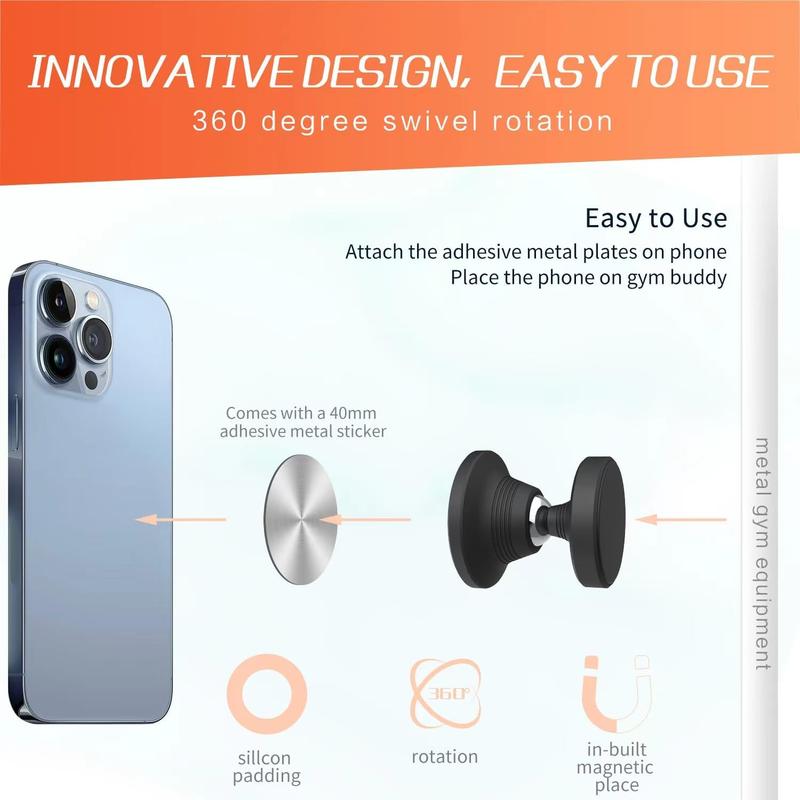 360° Adjustable Gym Magnetic Phone Holder – Alloy Base, Compatible with iPhone 15 14 13 12 Series, Fitness Accessory mag safe silicone suction