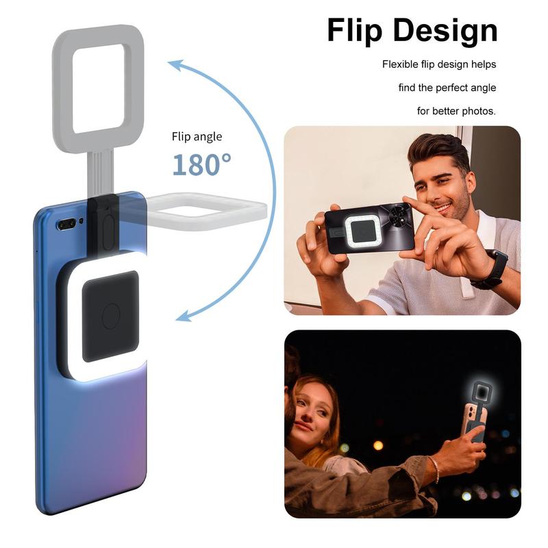 Square Shape Portable Magnetic Phone Selfie Ring Light, 6 Light Modes Phone Clip-on Light, 180° Flip Design Phone Square Light Compatible with iPhone 15 14 13 12 Series Phone, Laptop, Tablet