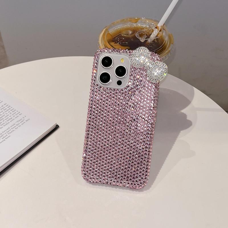 Rhinestone Bow Decor Phone Case, Cute Phone Cover, Fashion Phone Accessories Compatible with iPhone 15 14 13 12 11 Pro Max