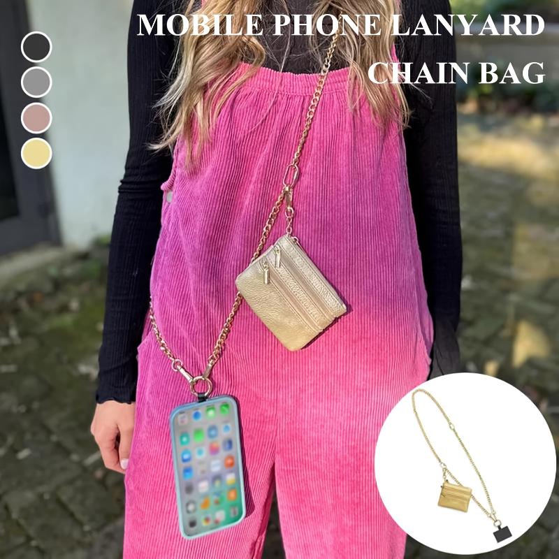 Clip and Go Phone Strap with Zipper Pouch - Hands-Free Carrying - Stylish Crossbody Adjustable Chain Lanyard with Faux Leather  Smartphone Cellphone