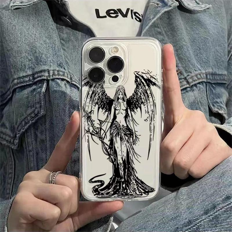 Creative Angel Pattern Phone Case for Summer, Wear-resistant Decorative Phone Protector Cover, Phone Accessories Compatible with iPhone 15 Pro Max Cases, Anti-drop Phone Cases for iPhone 11 12 13 14 15