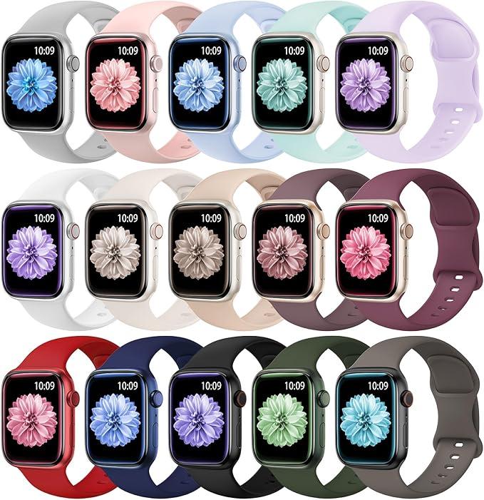 15 Pack Compatible with Apple Watch Band for Women 40mm 38mm 41mm 49mm 45mm 46mm 44mm 42mm, Silicone Sport Replacement Strap Compatible for iWatch Bands for Women Ultra Series 10 9 8 7 6 5 4 3 SE