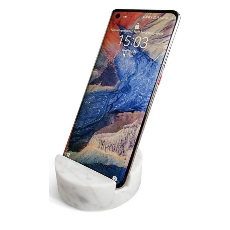 Marble Cell Phone Stand Holder for Tablet, Countertop, and Nightstand - Heavy Solid Real Stone Mobile Phone Stands - Office Accessories