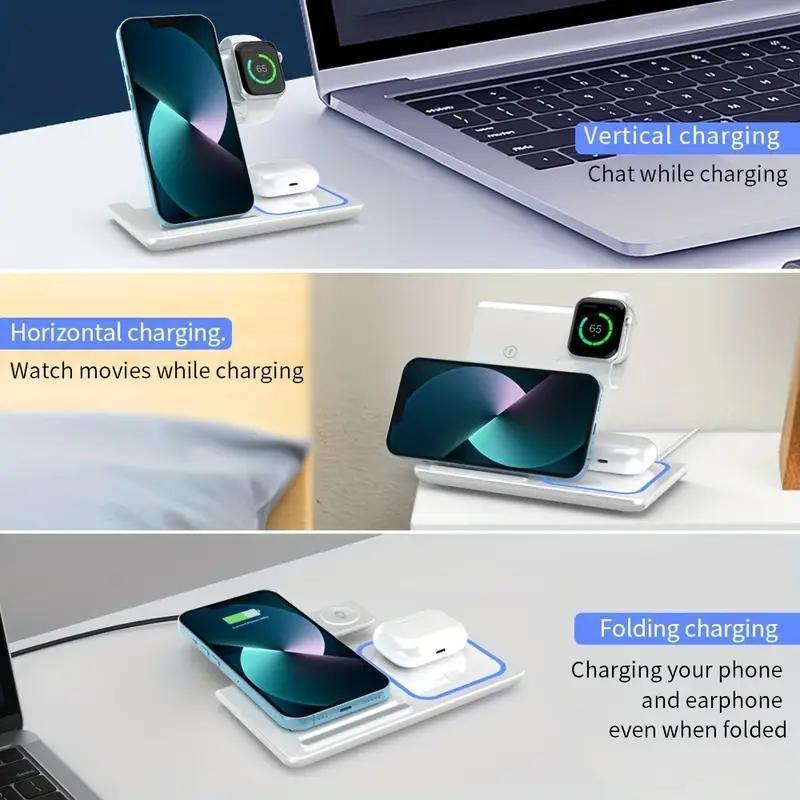 3 In 1 Wireless Charging Station, Portable Foldable Wireless Charger, Multifunctional Charging Station for iPhone iWatch AirPods