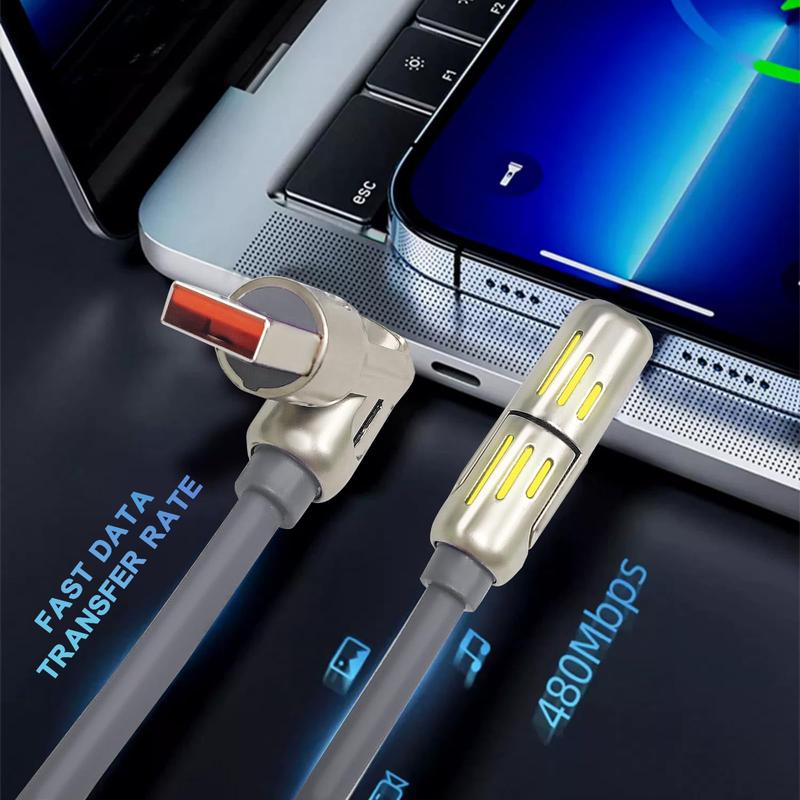 4-in-1 USB Charging Cable, fast charging cable USB A+ TYPE C + Lightning Multi national aluminum alloy cable management suitable for iPhone 16 15 14 Samsung Galaxy, Android Phones & Tablets iPad Pro Smartphone Cellphone Mobile Electronic