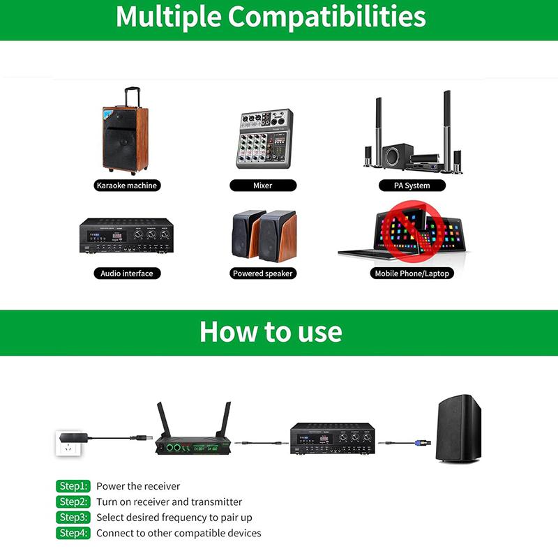 Aveek Wireless Microphone System, Dual UHF Cordless Microphones Set, 200ft Range Microphones with Receiver for Singing,  Audio Electronic microphones