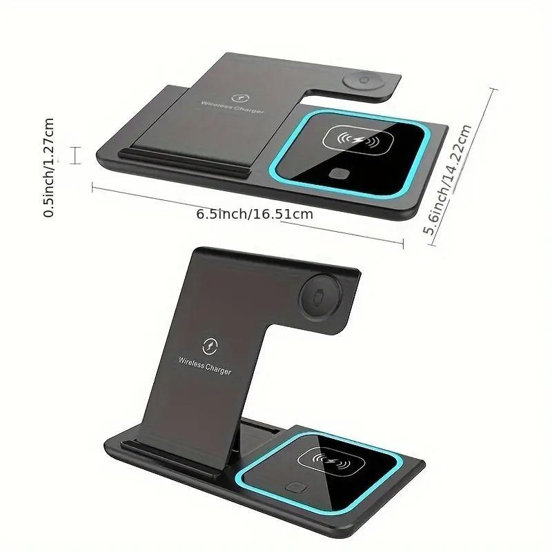 3 In 1 Wireless Charging Station, Portable Foldable Wireless Charger, Multifunctional Charging Station for iPhone iWatch AirPods